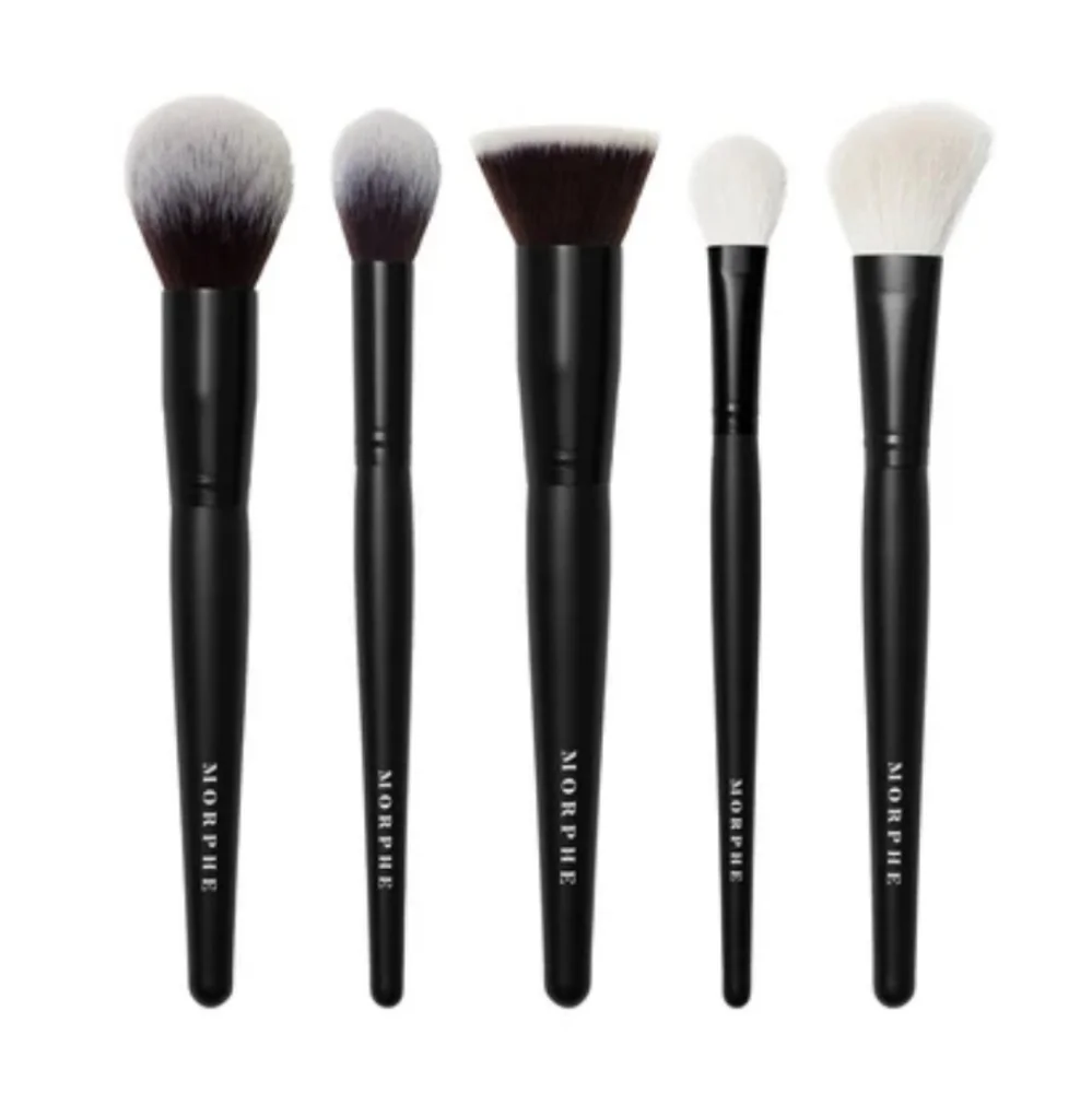 Morphe Brushes - Face the Beat Black Cosmetic Pouch & 5 Piece Set